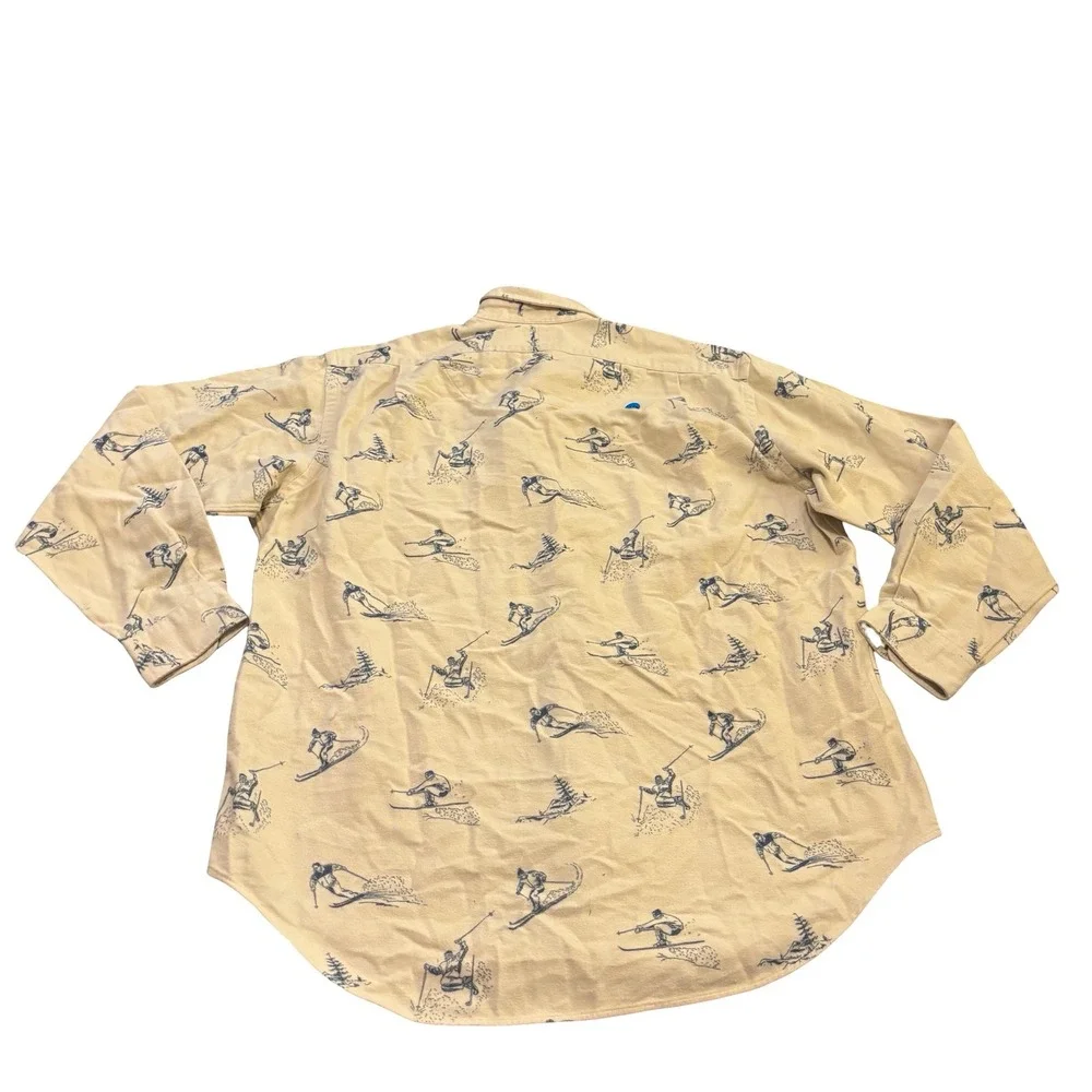 Polo Ralph Lauren Marlowe Mens Cream Blue Skier Print Flannel‎ Shirt Large L